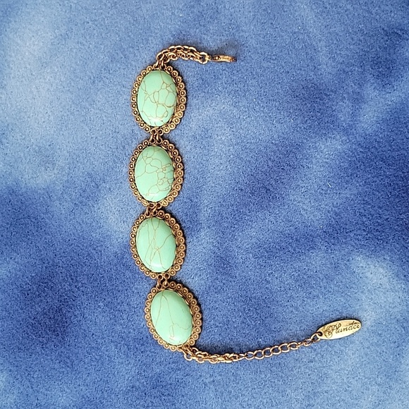 Plunder Design Bracelet - Antique Gold with Faux Turquoise - Picture 2 of 5